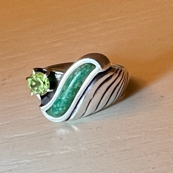 Turquoise & Peridot Silver Ring - Picture 1 of 7